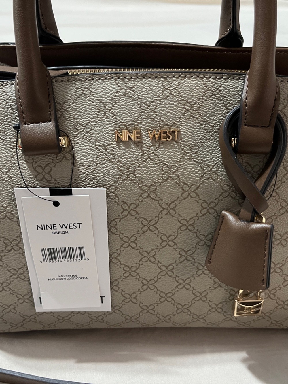 Nine West Beige and Brown Monogram Crossbody Satchel